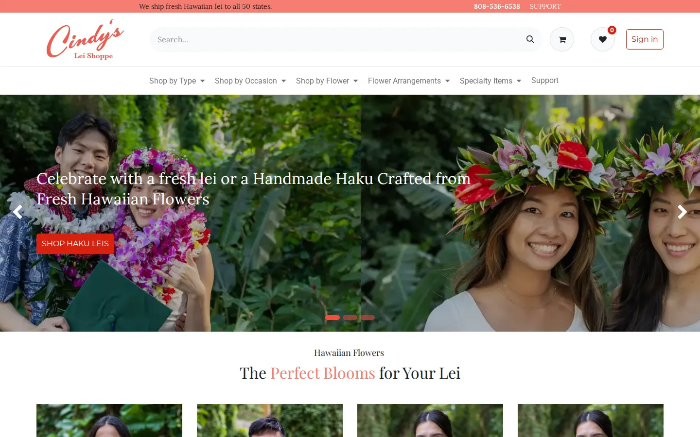 Captured website of Cindy's Lei & Flower Shoppe