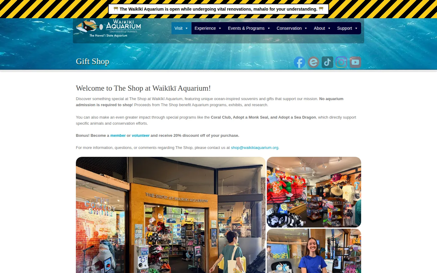 Captured website of Waikiki Aquarium Gift Shop