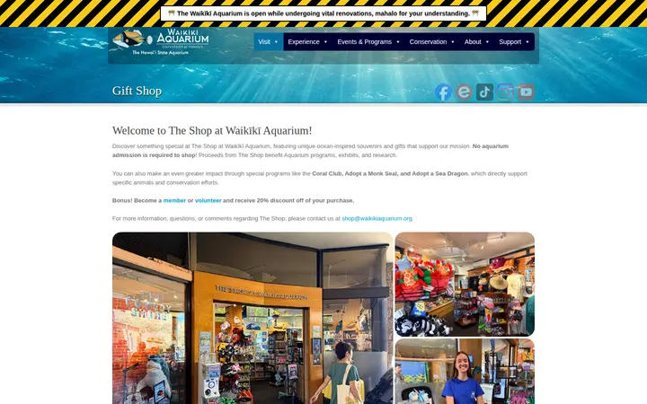 Website of Waikiki Aquarium Gift Shop
