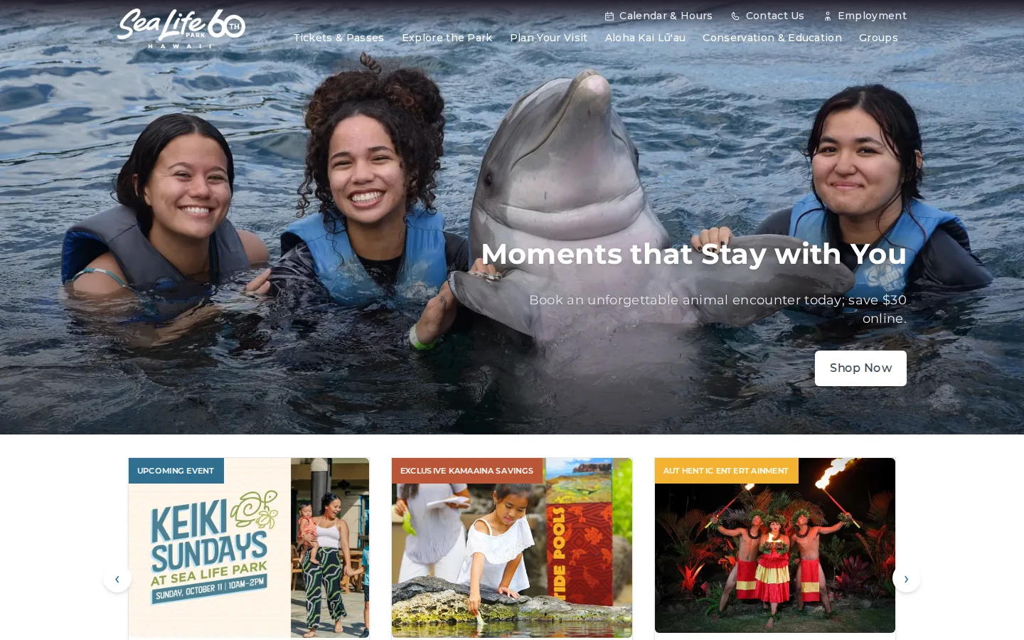 Captured website of Sea Life Park Hawaii