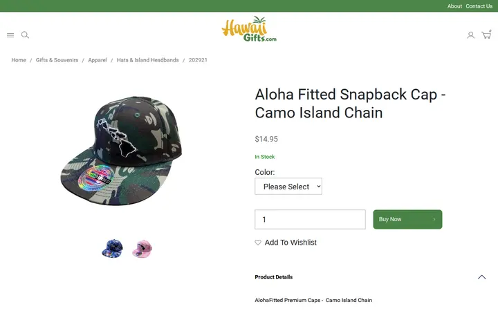 /gifts-and-souvenirs/apparel/aloha-fitted-snapback-cap---camo-island-chain.html — Hawaii Gifts.com