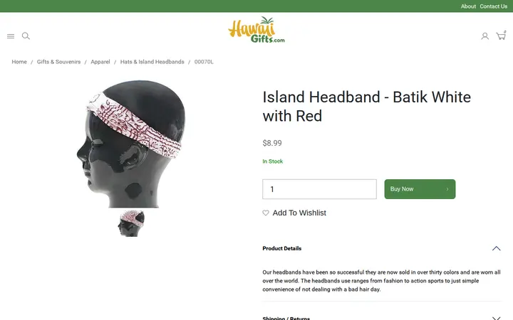 /gifts-and-souvenirs/apparel/island-headband---batik-white-with-red.html — Hawaii Gifts.com