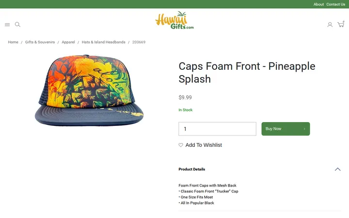 /gifts-and-souvenirs/apparel/caps-foam-front---pineapple-splash.html — Hawaii Gifts.com