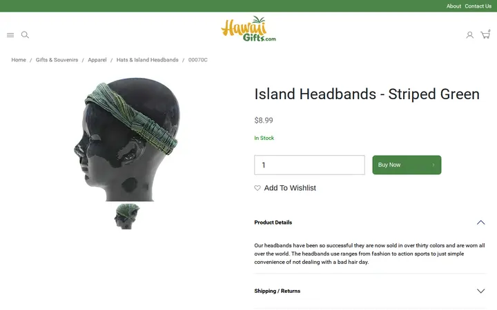 /gifts-and-souvenirs/apparel/island-headbands---striped-green.html — Hawaii Gifts.com