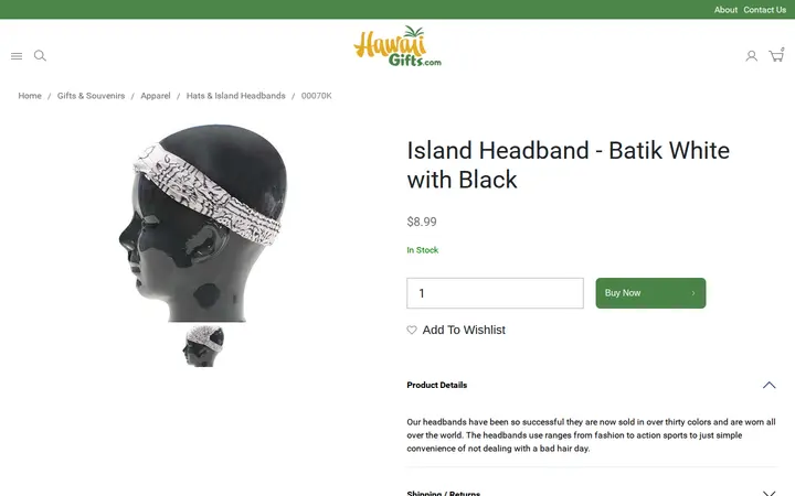 /gifts-and-souvenirs/apparel/island-headband---batik-white-with-black.html — Hawaii Gifts.com