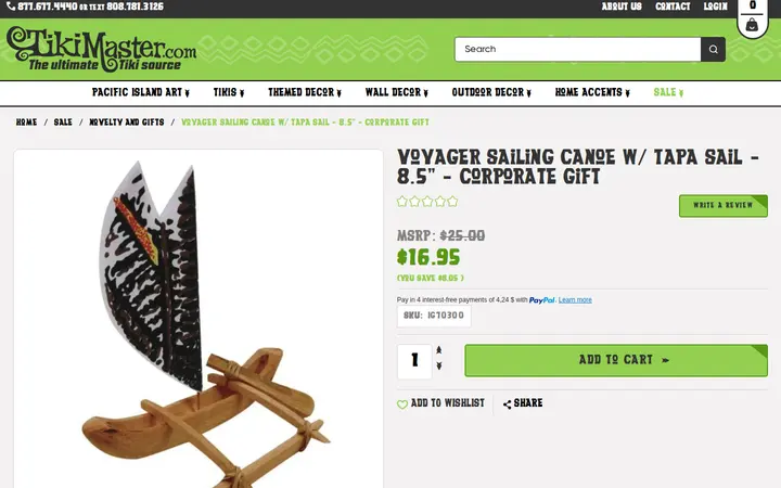 /voyager-sailing-canoe-w-tapa-sail-8-5-corporate-gift — TikiMaster.com