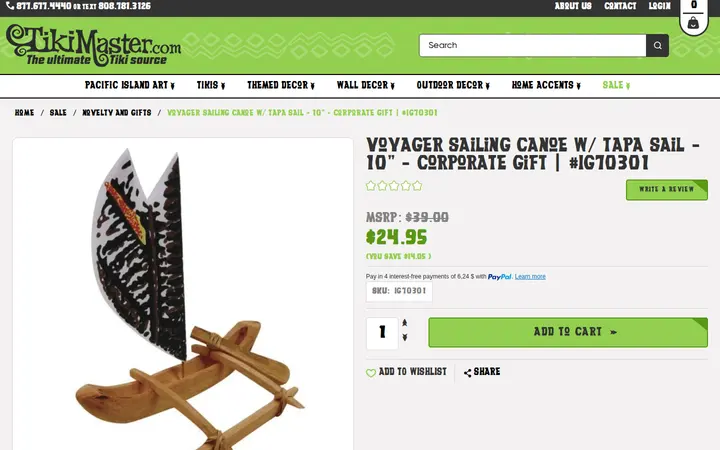 /voyager-sailing-canoe-w-tapa-sail-10-corporate-gift-ig70301 — TikiMaster.com