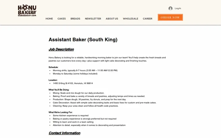/career-sking-baker — Honu Bakery (Kamehameha Shopping Center)