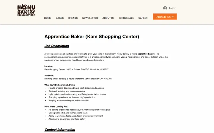 /career-kam-baker — Honu Bakery (Kamehameha Shopping Center)