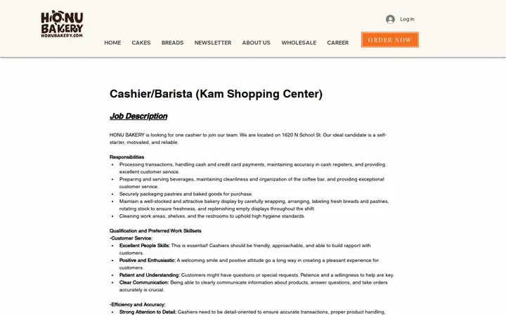 /career-kam-cashier — Honu Bakery (Kamehameha Shopping Center)