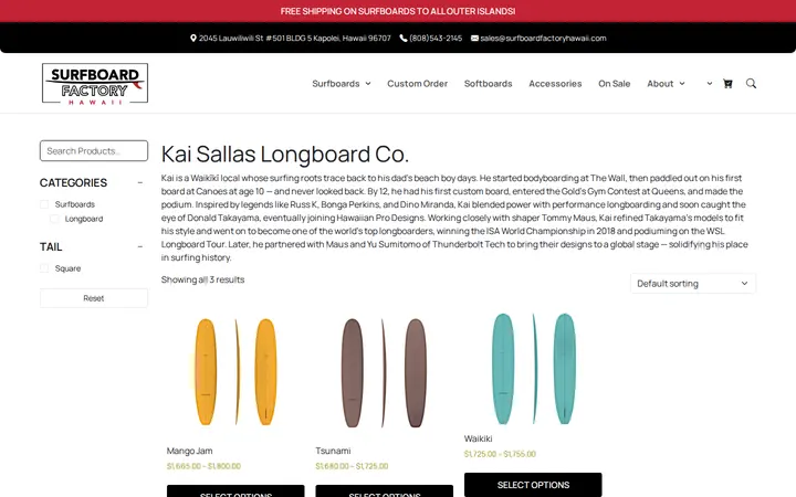 /brand/kai-sallas-longboard-co — Surfboard Factory Hawaii
