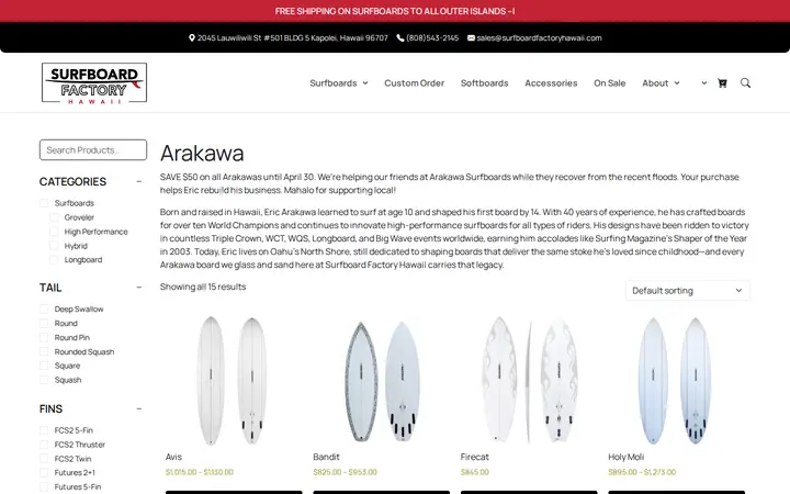 /brand/arakawa-surfboards — Surfboard Factory Hawaii