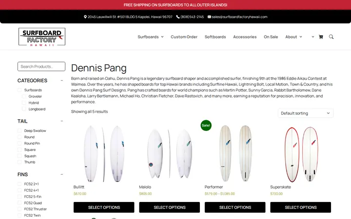 /brand/dennis-pang — Surfboard Factory Hawaii