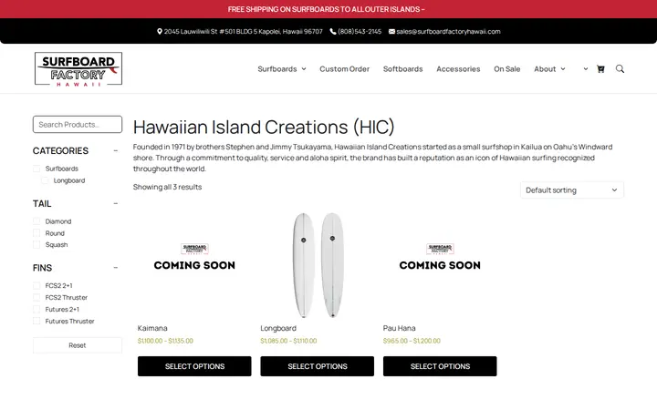 /brand/hic-surfboards — Surfboard Factory Hawaii