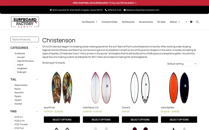 /brand/christenson-surfboards — Surfboard Factory Hawaii