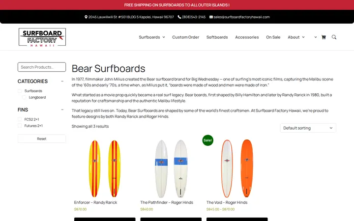 /brand/bear-surfboards — Surfboard Factory Hawaii