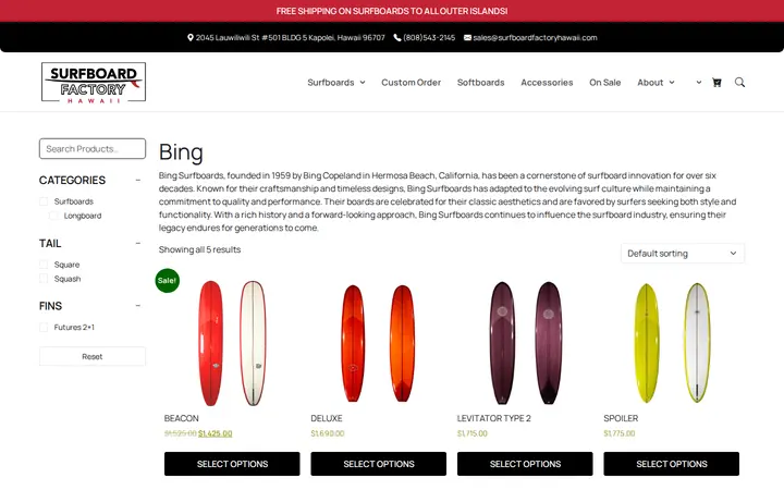 /brand/bing-surfboards — Surfboard Factory Hawaii