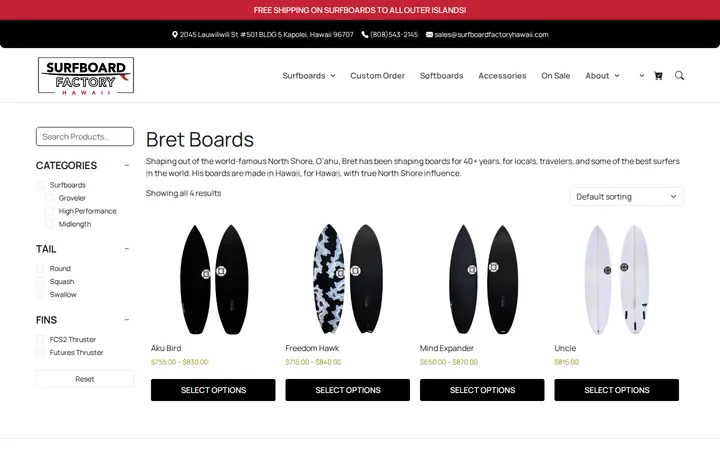 /brand/bret-boards — Surfboard Factory Hawaii