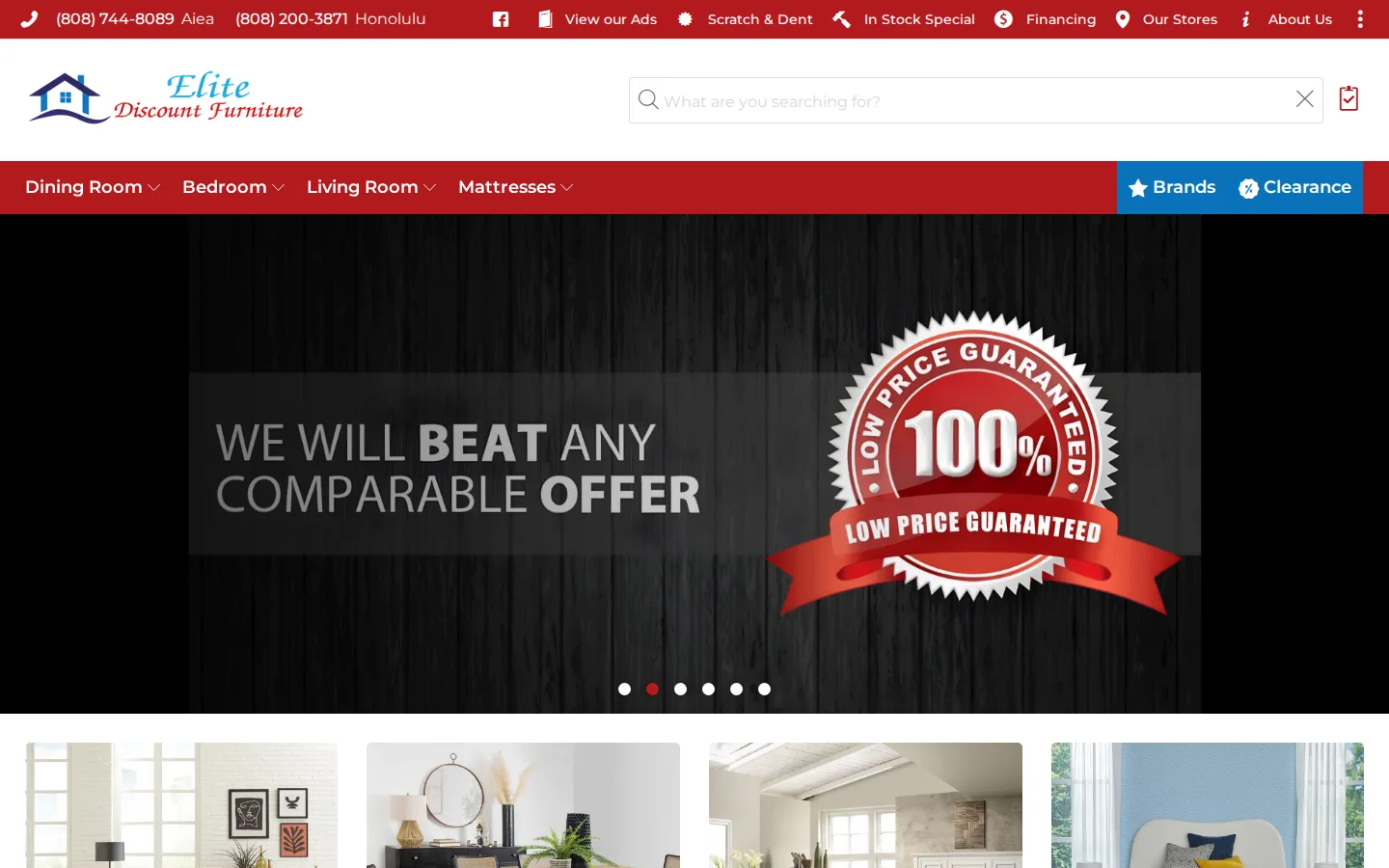 Captured website of Elite Discount Furniture