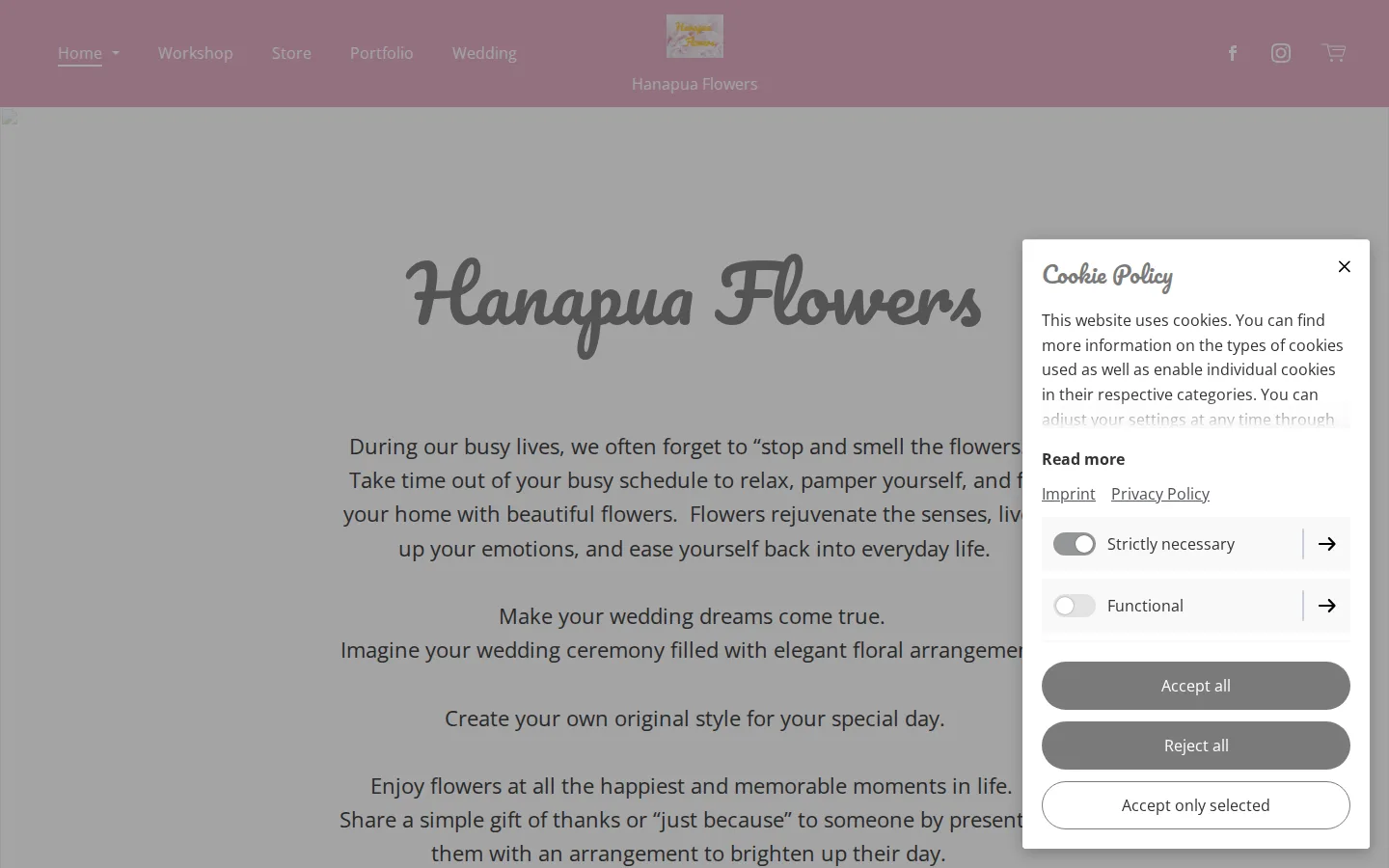 Captured website of Hanapua Flowers