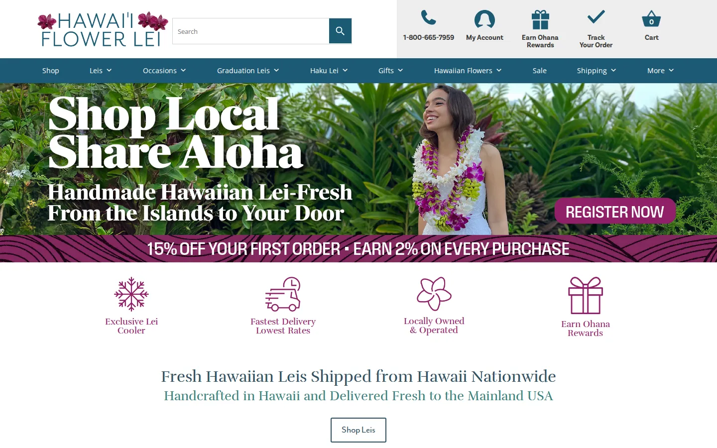 Captured website of Hawaii Flower Lei