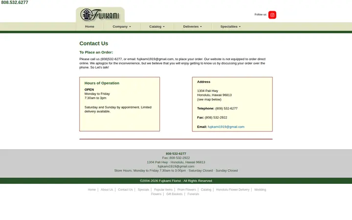 /contact.aspx — Fujikami Florist - Honolulu - Official Site