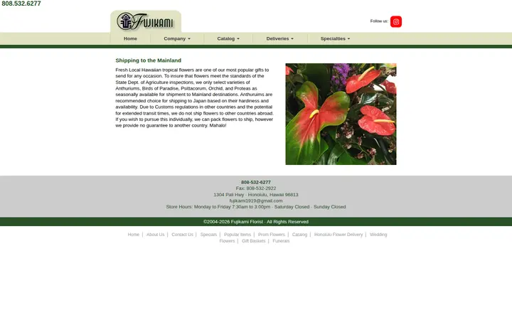 /shipping-flowers.aspx — Fujikami Florist - Honolulu - Official Site