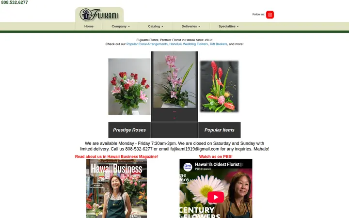 Website of Fujikami Florist - Honolulu - Official Site