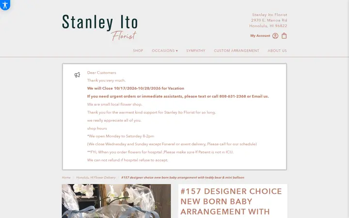 /honolulu-stanley-ito-florist/157-designer-choice-new-born-baby-arrangement-with-teddy-bear-mini-balloon.html — Stanley Ito Florist