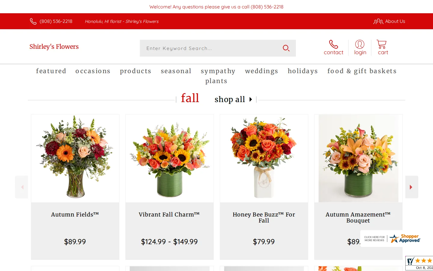 Captured website of Shirley's Flowers
