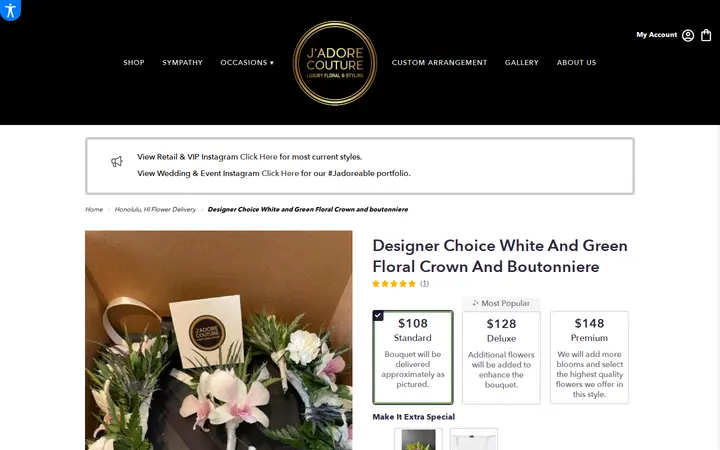 /honolulu-jadore-couture-floral-styling/designer-choice-white-and-green-floral-crown-and-boutonniere.html — J'Adore Couture Luxury Floral & Styling