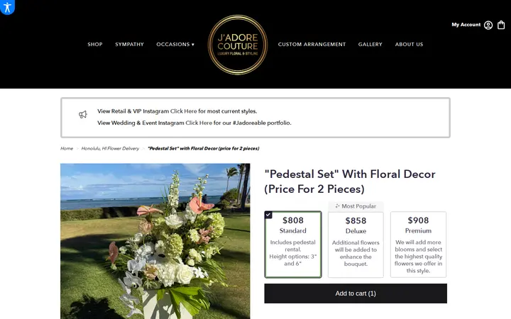 /honolulu-jadore-couture-floral-styling/pedestal-set-with-floral-decor-price-for-2-pieces.html — J'Adore Couture Luxury Floral & Styling
