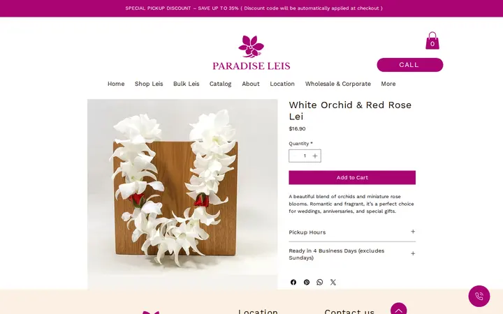/product-page/white-orchid-red-rose-lei — Paradise Leis