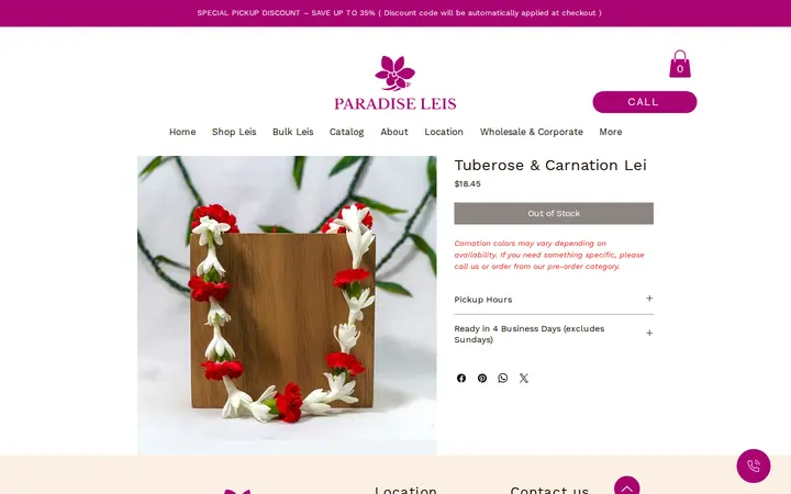 /product-page/tuberose-red-carnation-lei — Paradise Leis