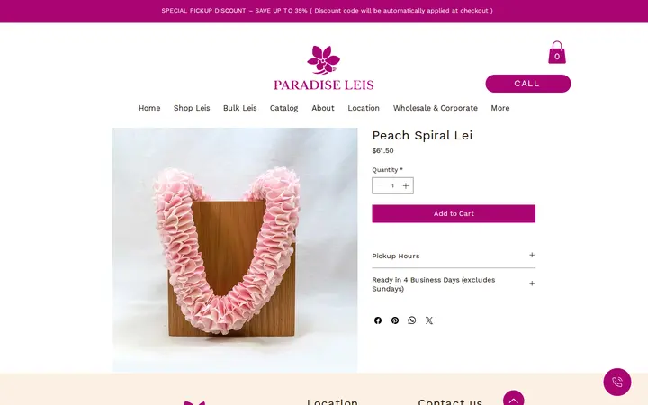 /product-page/peach-spiral-lei — Paradise Leis