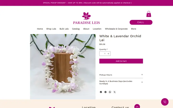 /product-page/white-lavendar-orchid-lei — Paradise Leis
