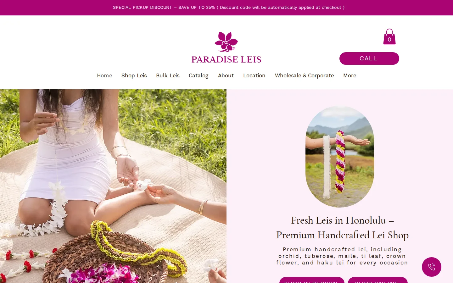 Captured website of Paradise Leis