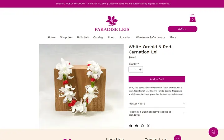 /product-page/white-orchid-red-carnation-lei — Paradise Leis