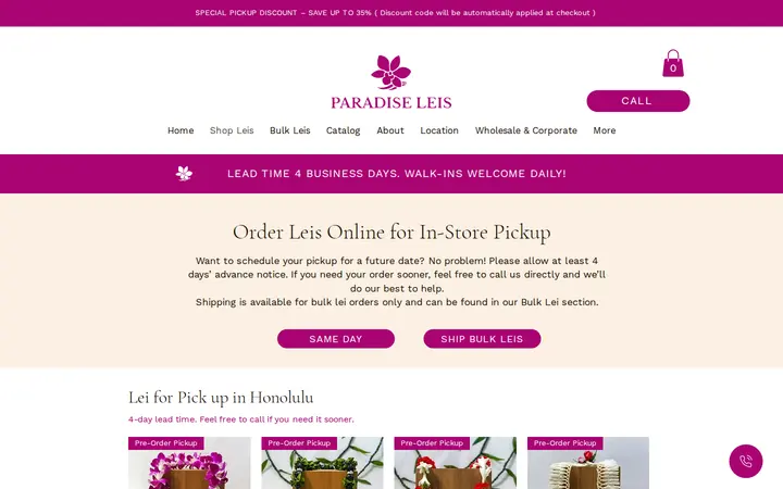 /order-online-pick-up — Paradise Leis