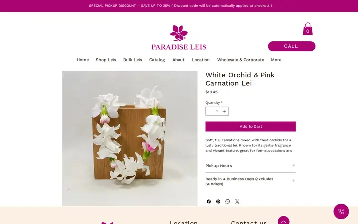 /product-page/white-orchid-pink-carnation-lei — Paradise Leis