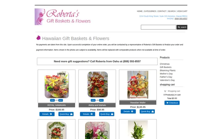 Website of Roberta's Gift Baskets-Flowers