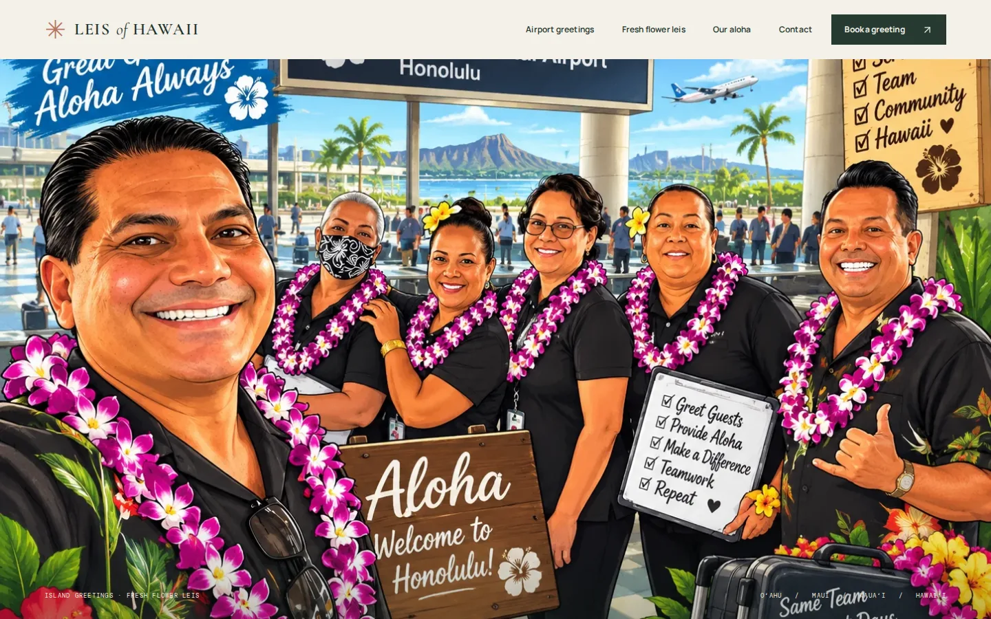Captured website of Leis of Hawaii Airport Lei Greeting