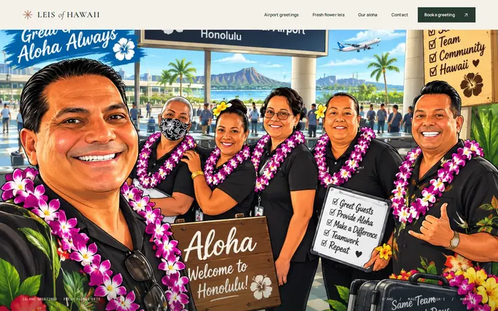 Website of Leis of Hawaii Airport Lei Greeting