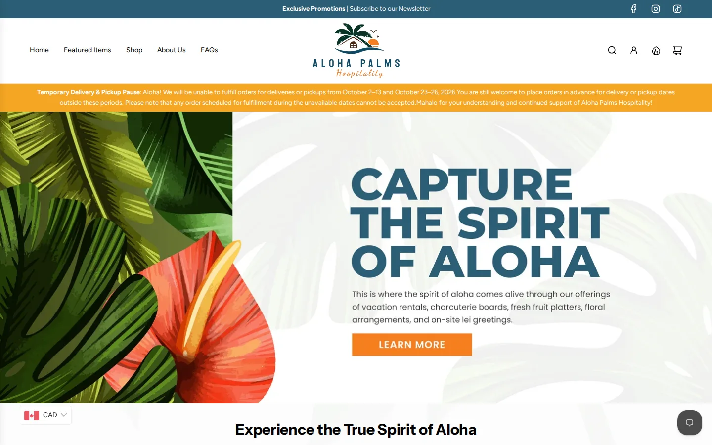 Captured website of Aloha Palms Hospitality