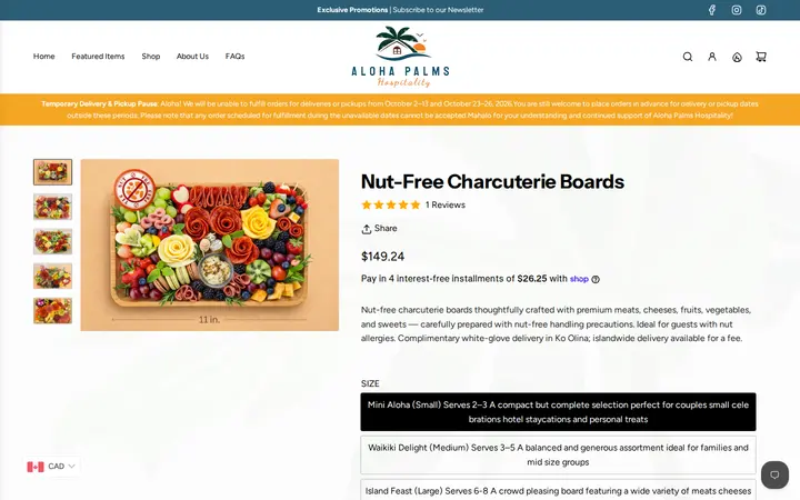 /collections/the-shop-collection/products/hand-delivered-charcuterie-board-nut-free — Aloha Palms Hospitality