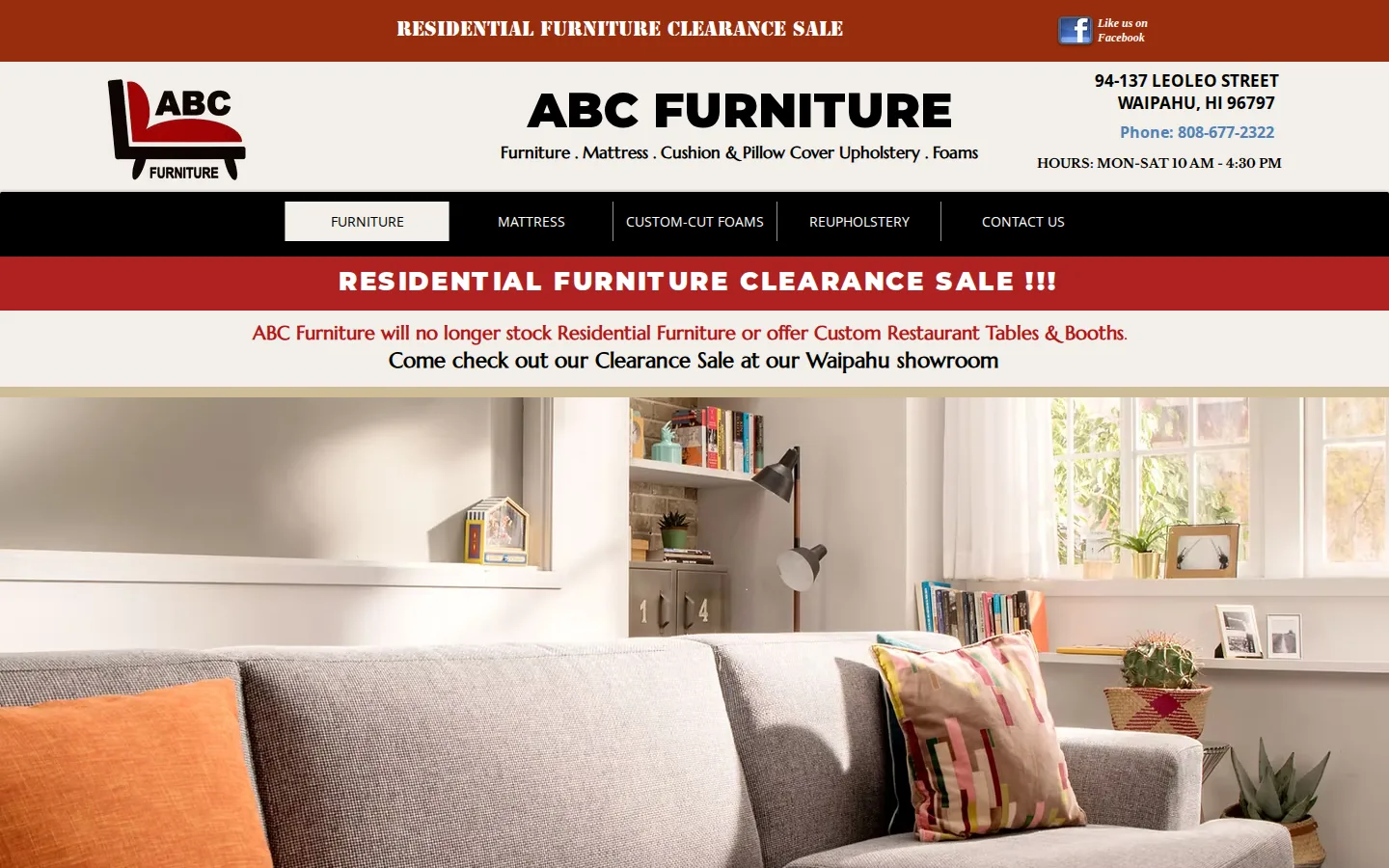 Captured website of ABC Furniture