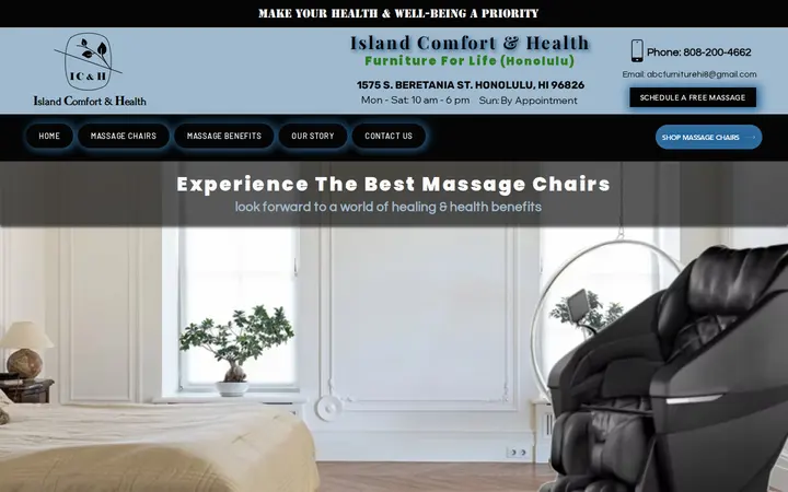 Website of Island Comfort and Health -Furniture For Life Massage Chairs