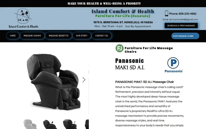 /panasonic-mak1-5d-ai-massage-chair — Island Comfort and Health -Furniture For Life Massage Chairs