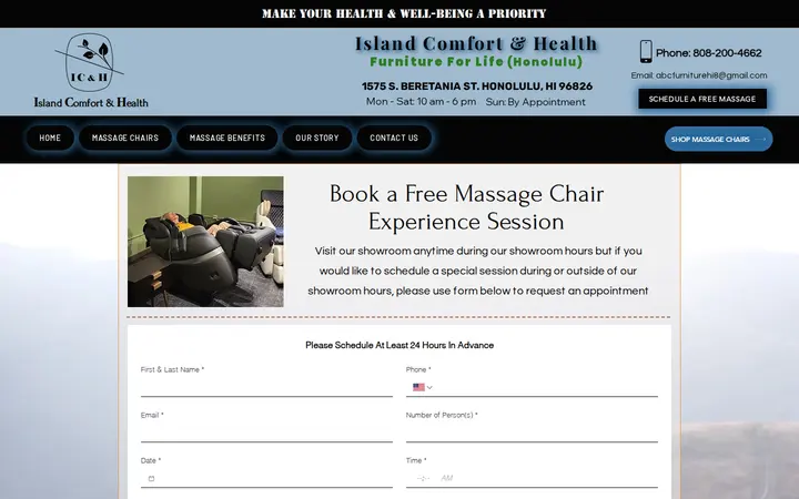 /bookings — Island Comfort and Health -Furniture For Life Massage Chairs