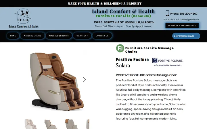 /positive-posture-solara-massage-chair — Island Comfort and Health -Furniture For Life Massage Chairs